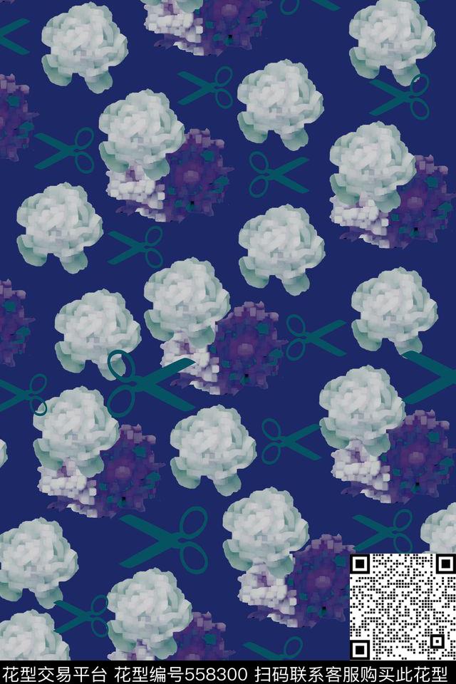 时尚花卉剪刀数码印花华亿平台下载（图片编号: 558300） - 瓦栏（Walan）