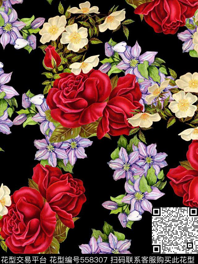 服装复古花卉数码印花华亿平台下载（图片编号: 558307） - 瓦栏（Walan）