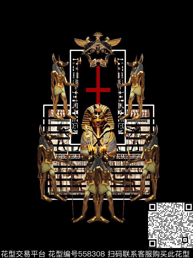 抽象男装图案古埃及人面狮身男装T恤图案数码印花华亿平台下载（图片编号: 558308） - 瓦栏（Walan）