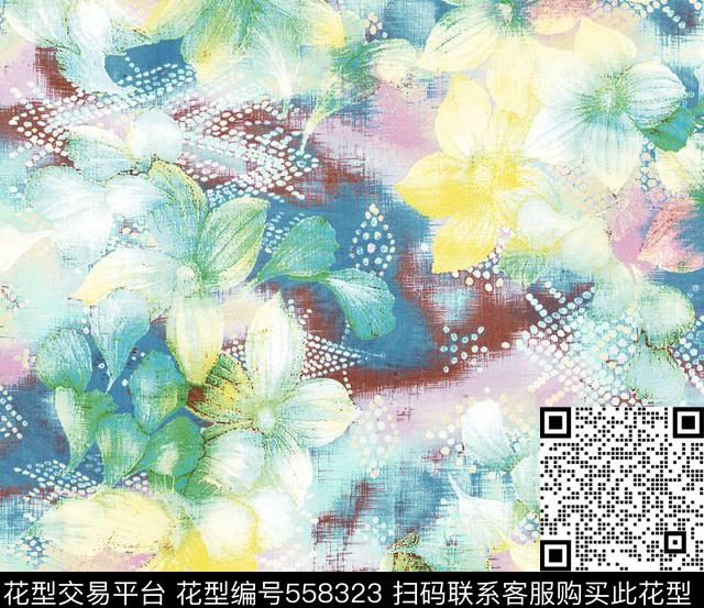 抽象仿古花数码印花华亿平台下载（图片编号: 558323） - 瓦栏（Walan）