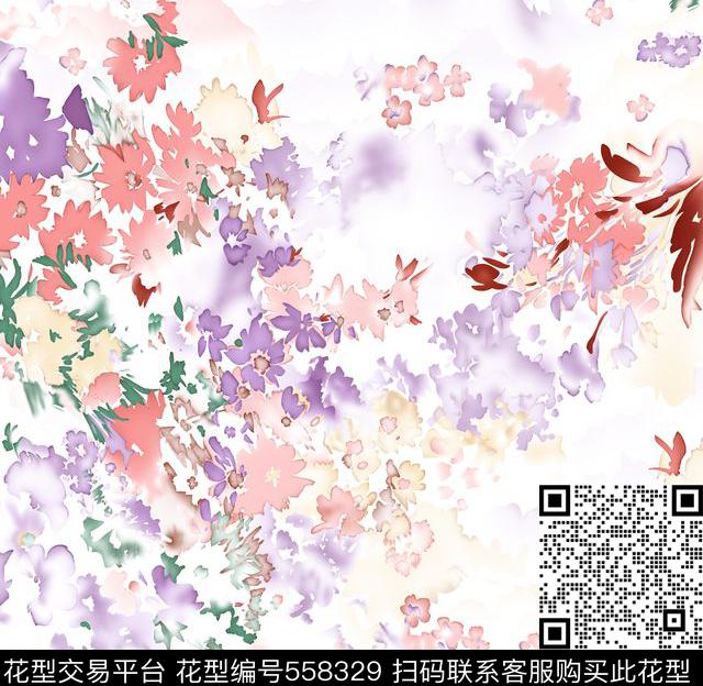 抽象大花花传统印花华亿平台下载（图片编号: 558329） - 瓦栏（Walan）