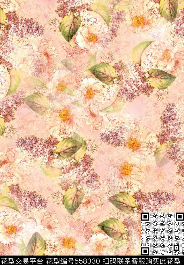 田园风小清新满版水彩花卉小碎花女士夏季休闲装女士长裙数码印花华亿平台下载（图片编号: 558330） - 瓦栏（Walan）
