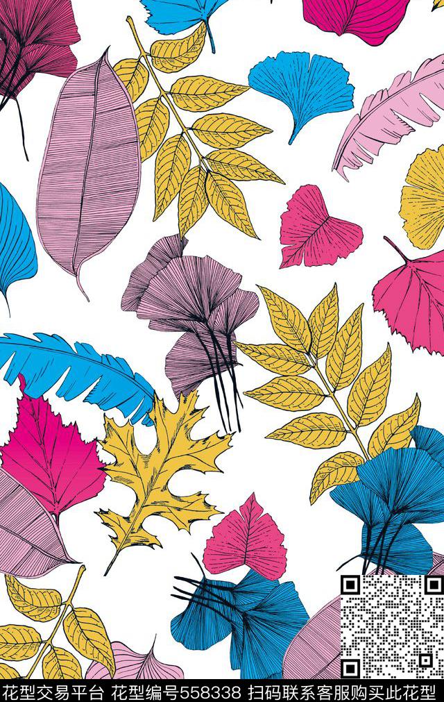 潮流手绘树叶传统印花华亿平台下载（图片编号: 558338） - 瓦栏（Walan）