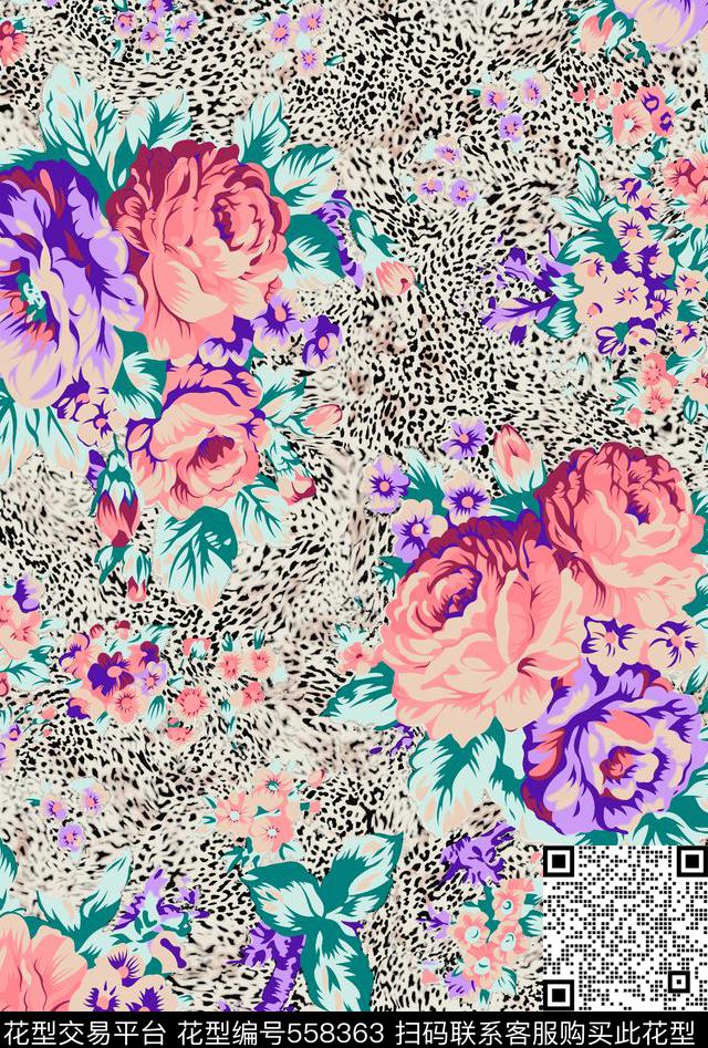 抽象大花花传统印花华亿平台下载（图片编号: 558363） - 瓦栏（Walan）