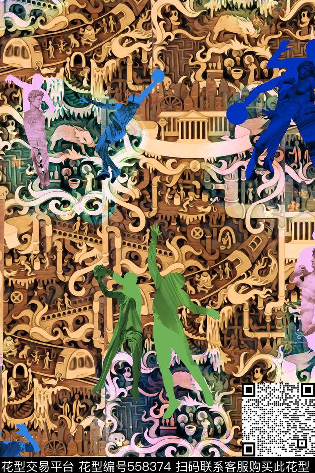 抽象雕塑木雕花纹数码印花华亿平台下载（图片编号: 558374） - 瓦栏（Walan）