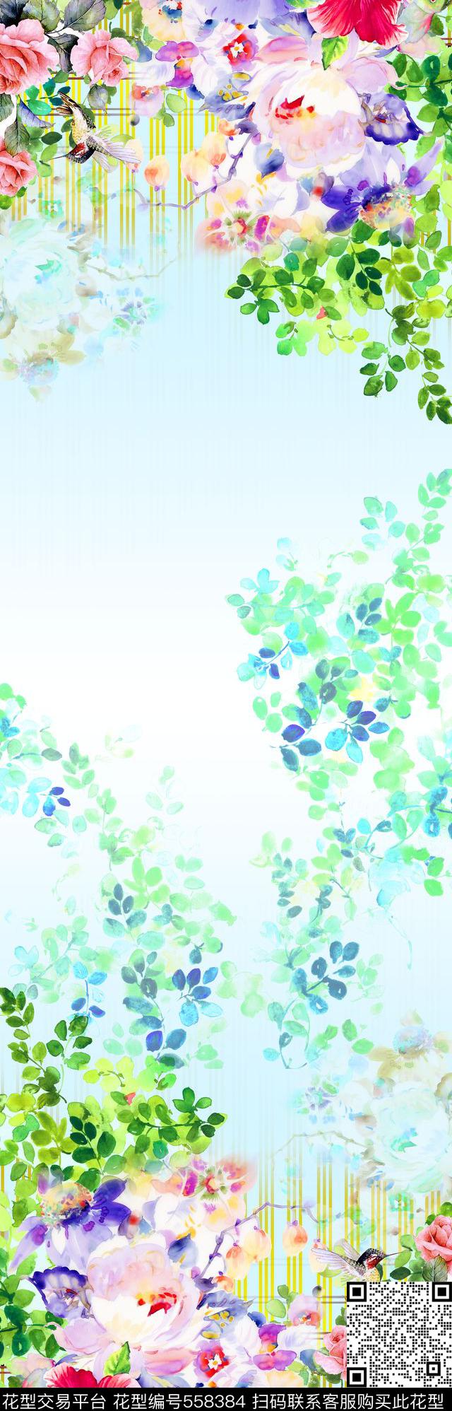 双边定位花卉田园风数码印花华亿平台下载（图片编号: 558384） - 瓦栏（Walan）