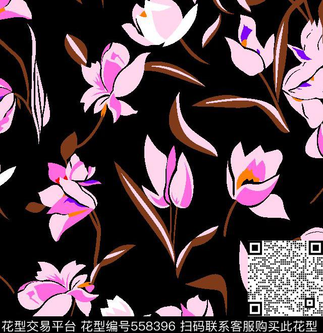 大气黑底花朵传统印花华亿平台下载（图片编号: 558396） - 瓦栏（Walan）