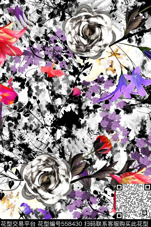 绘画花卉碎花繁复背景数码印花华亿平台下载（图片编号: 558430） - 瓦栏（Walan）