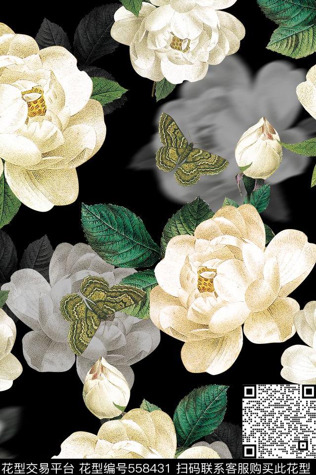 大牌女装女士外套女士旗袍复古复古油画装饰画花卉昆虫蝴蝶数码印花华亿平台下载（图片编号: 558431） - 瓦栏（Walan）