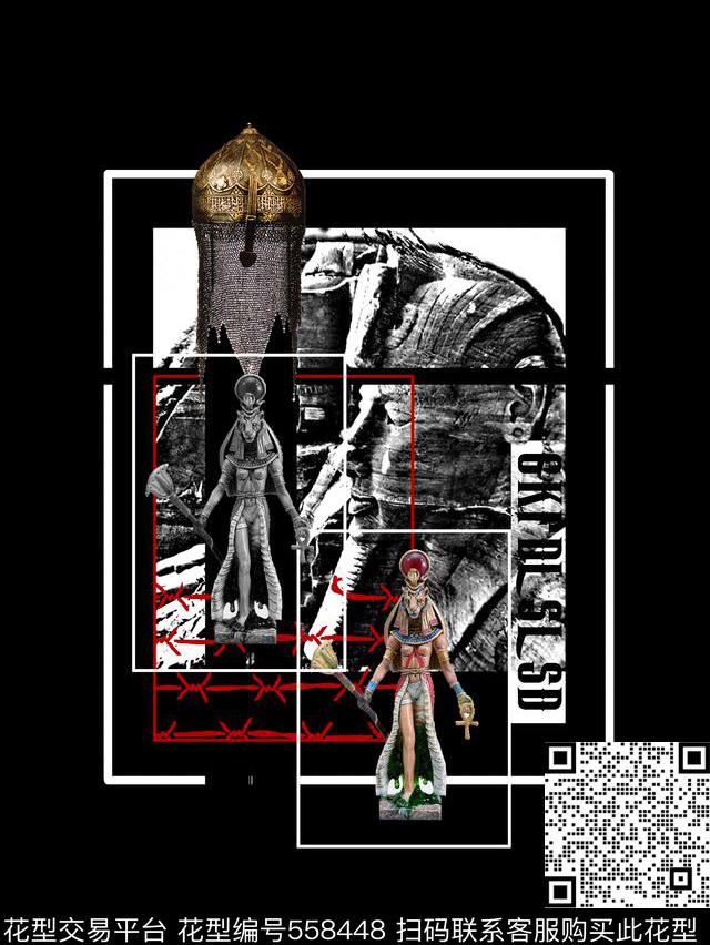 抽象男装图案埃及人面兽男装T恤图案数码印花华亿平台下载（图片编号: 558448） - 瓦栏（Walan）