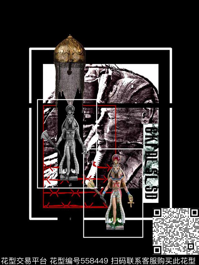 抽象男装图案埃及人面兽男装T恤图案数码印花华亿平台下载（图片编号: 558449） - 瓦栏（Walan）