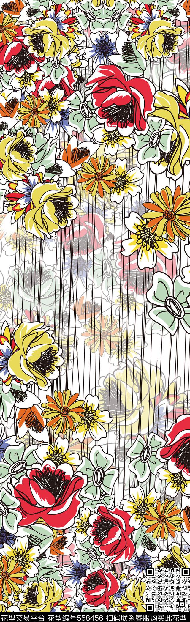 田园水彩花卉传统图案传统印花华亿平台下载（图片编号: 558456） - 瓦栏（Walan）