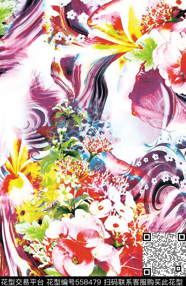 花朵田园风写意数码印花华亿平台下载（图片编号: 558479） - 瓦栏（Walan）