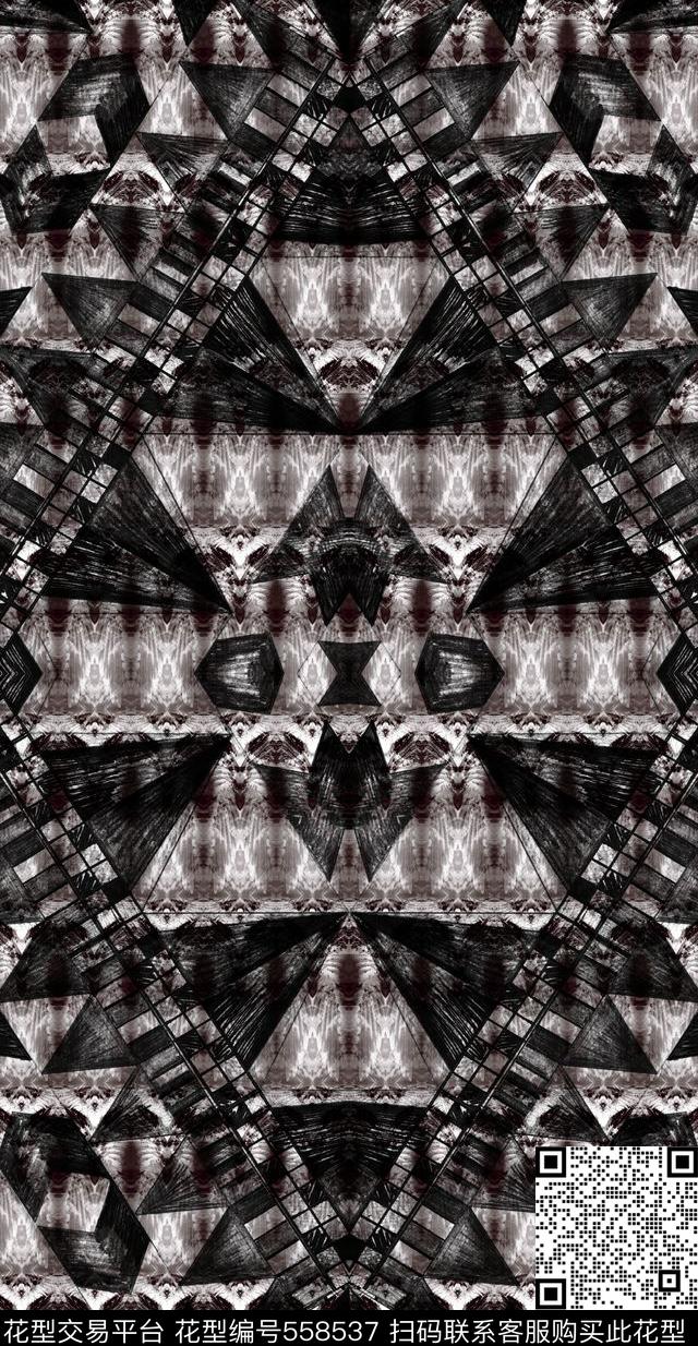时尚流行大牌黑白民族几何纹样数码印花华亿平台下载（图片编号: 558537） - 瓦栏（Walan）