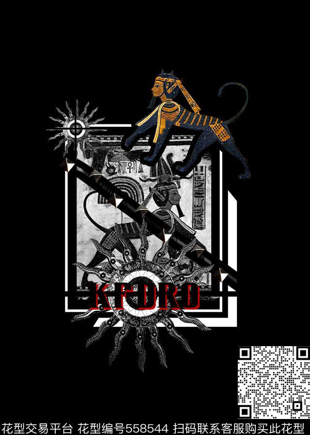 抽象男装图案埃及人面兽身男装T恤图案数码印花华亿平台下载（图片编号: 558544） - 瓦栏（Walan）