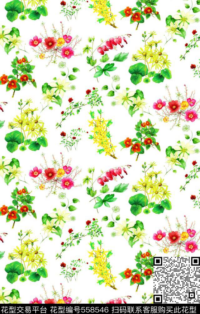 花朵女装手绘数码印花华亿平台下载（图片编号: 558546） - 瓦栏（Walan）