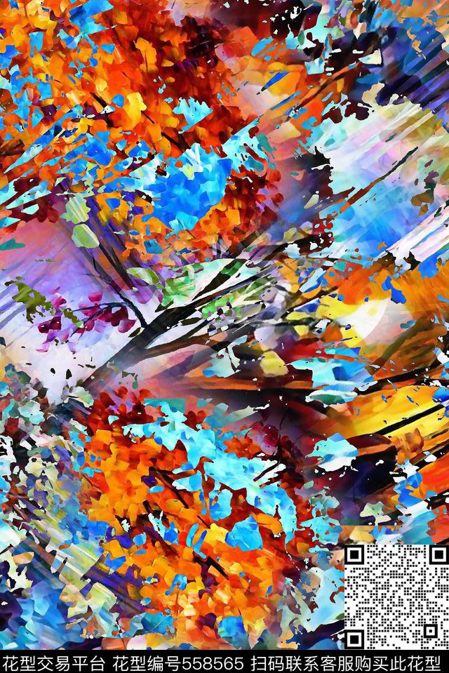 大气女装炫彩抽象大气数码印花华亿平台下载（图片编号: 558565） - 瓦栏（Walan）