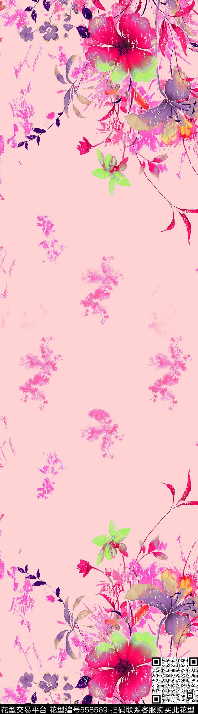 清晰花卉植物定会围巾雪纺传统印花华亿平台下载（图片编号: 558569） - 瓦栏（Walan）