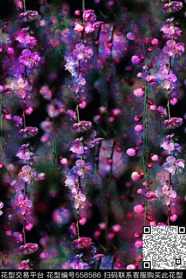 抽象炫彩女士外套秋冬梅花照片数码印花华亿平台下载（图片编号: 558586） - 瓦栏（Walan）