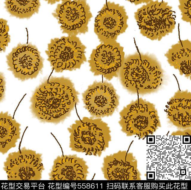 田园风花卉向日葵传统印花华亿平台下载（图片编号: 558611） - 瓦栏（Walan）