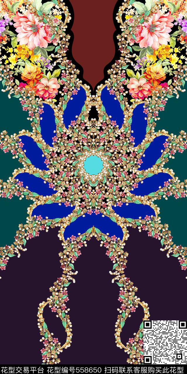 定位珠宝莲花形态珠宝风数码印花华亿平台下载（图片编号: 558650） - 瓦栏（Walan）