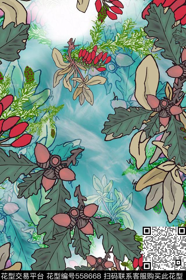 清新花卉流行数码印花华亿平台下载（图片编号: 558668） - 瓦栏（Walan）