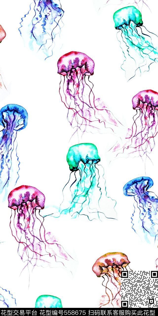 手绘彩色绚丽水母男女装华亿平台数码印花华亿平台下载（图片编号: 558675） - 瓦栏（Walan）