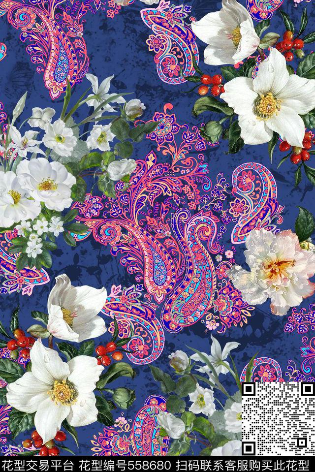 民族花卉腰果花数码印花华亿平台下载（图片编号: 558680） - 瓦栏（Walan）