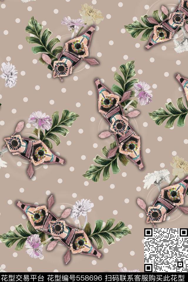 手绘花卉热带风情数码印花华亿平台下载（图片编号: 558696） - 瓦栏（Walan）