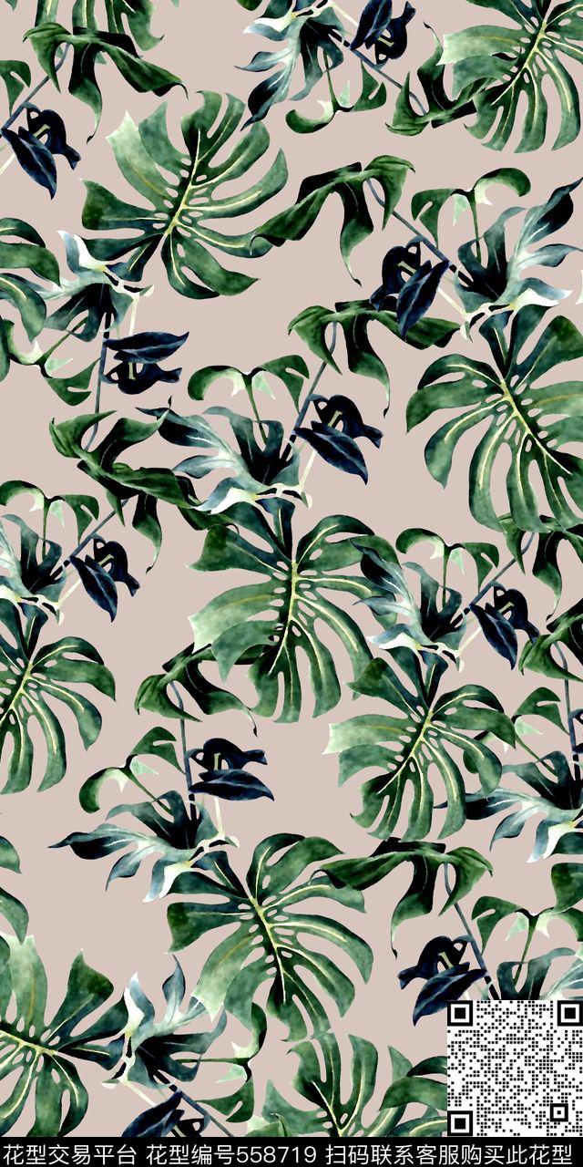 满版叶子热带数码印花华亿平台下载（图片编号: 558719） - 瓦栏（Walan）