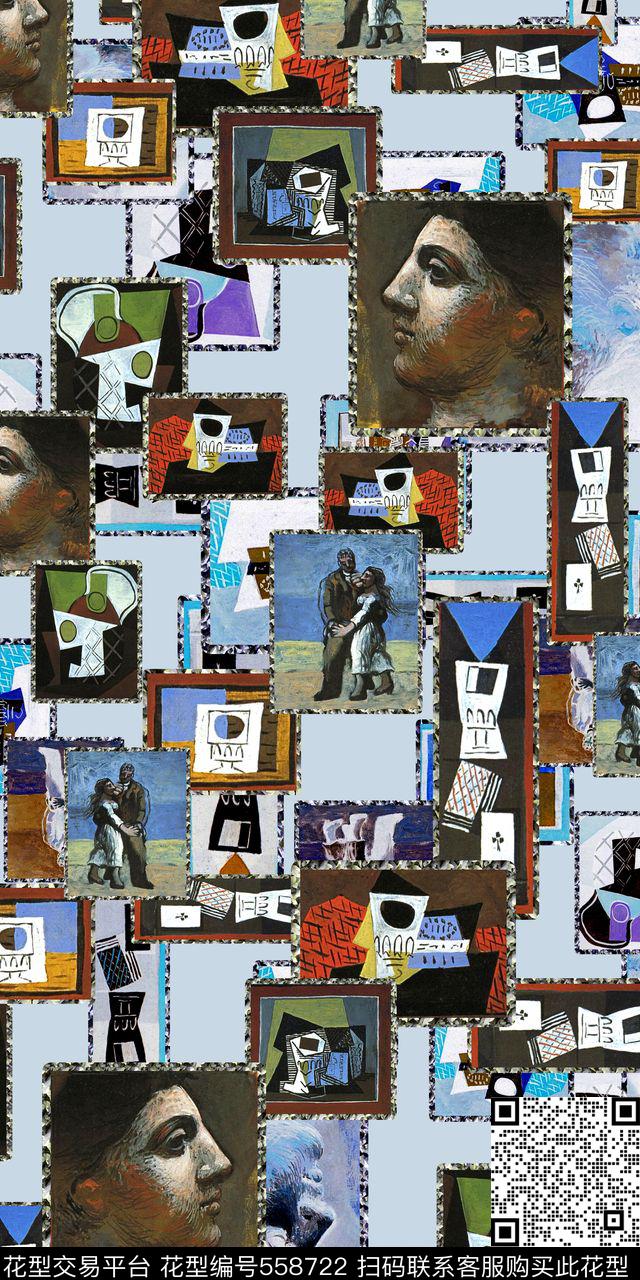 抽象油画人物数码印花华亿平台下载（图片编号: 558722） - 瓦栏（Walan）