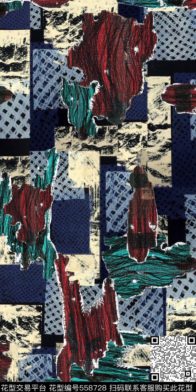 肌理几何破碎数码印花华亿平台下载（图片编号: 558728） - 瓦栏（Walan）