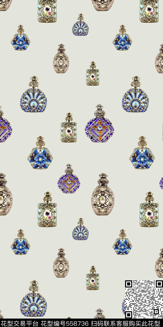 复古香水瓶子数码印花华亿平台下载（图片编号: 558736） - 瓦栏（Walan）