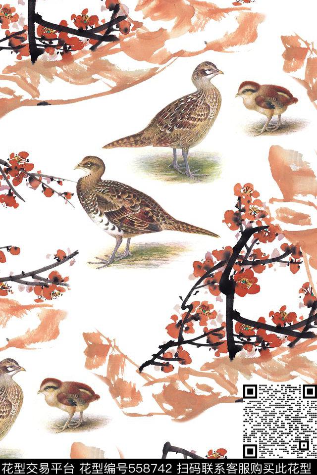 旗袍桃花野鸡数码印花华亿平台下载（图片编号: 558742） - 瓦栏（Walan）