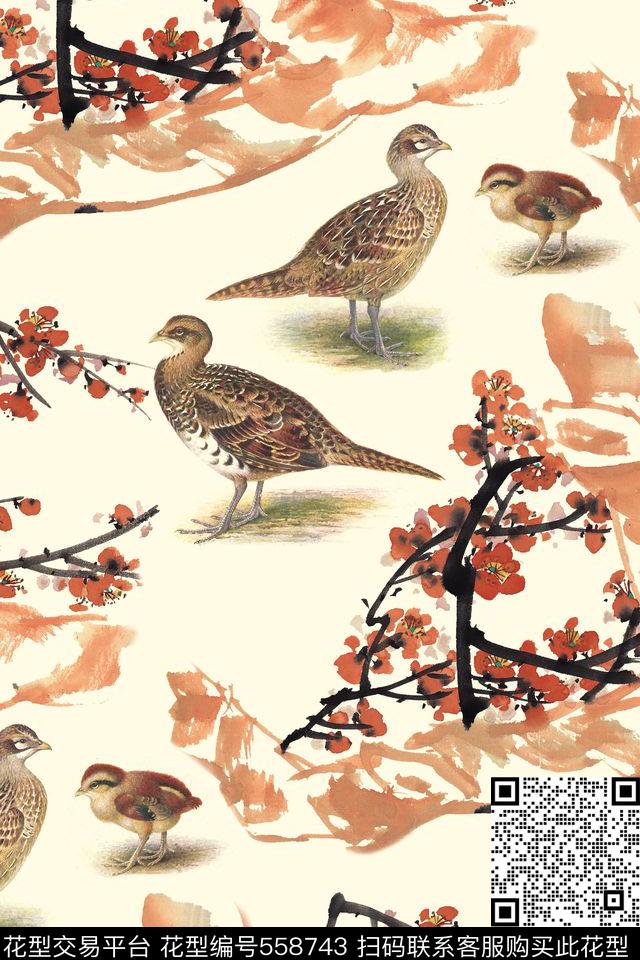 旗袍桃花野鸡数码印花华亿平台下载（图片编号: 558743） - 瓦栏（Walan）