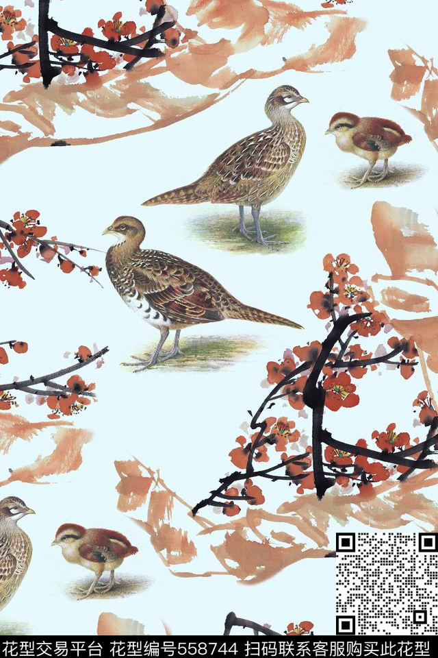 旗袍桃花野鸡数码印花华亿平台下载（图片编号: 558744） - 瓦栏（Walan）