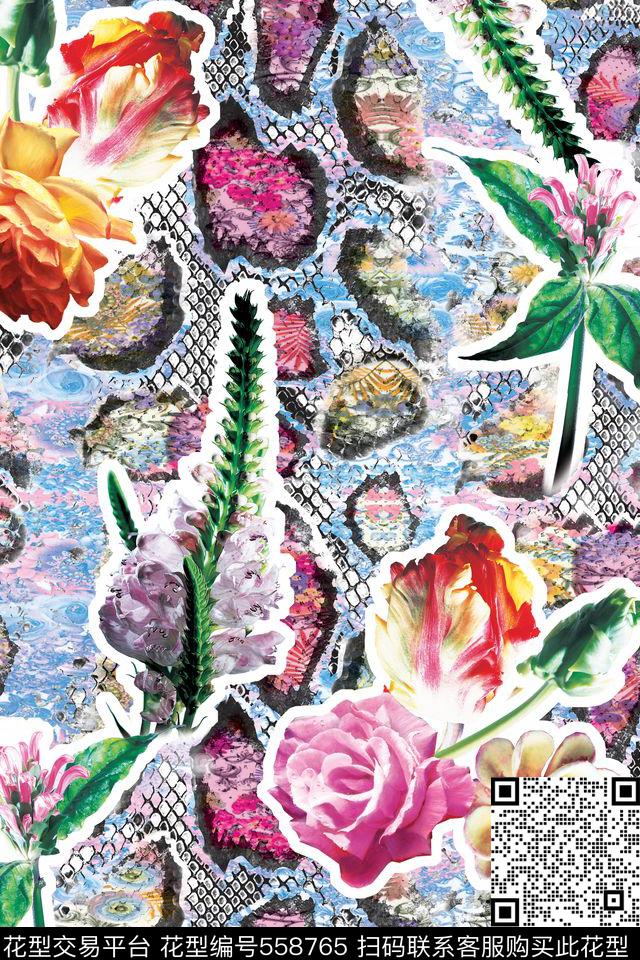 潮流时尚大牌豹纹花卉数码印花华亿平台下载（图片编号: 558765） - 瓦栏（Walan）