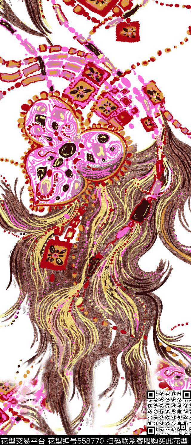 数码花抽象白底数码印花华亿平台下载（图片编号: 558770） - 瓦栏（Walan）