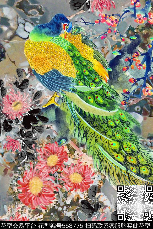 女装潮流时尚大牌水墨花卉数码印花华亿平台下载（图片编号: 558775） - 瓦栏（Walan）