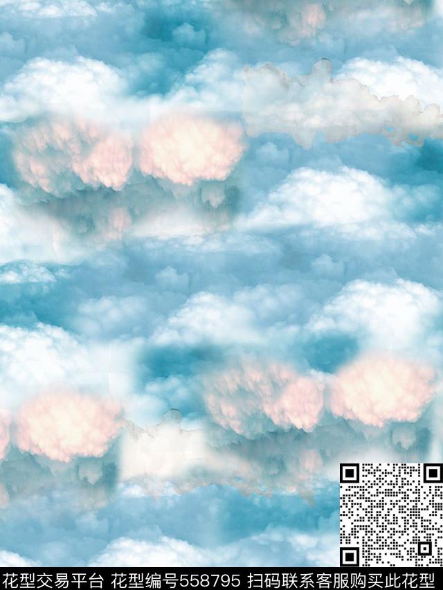 蓝天白云潮流数码印花华亿平台下载（图片编号: 558795） - 瓦栏（Walan）