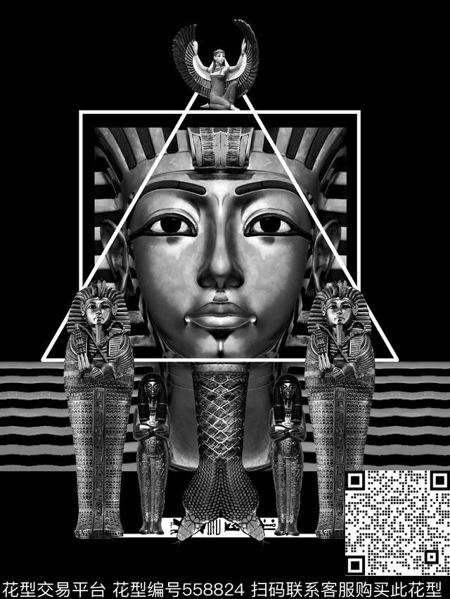 抽象男装图案埃及大法佬男装T恤图案数码印花华亿平台下载（图片编号: 558824） - 瓦栏（Walan）