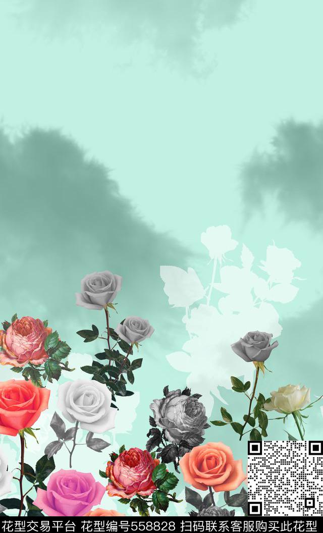 玫瑰时尚定位华亿平台花卉数码印花华亿平台下载（图片编号: 558828） - 瓦栏（Walan）