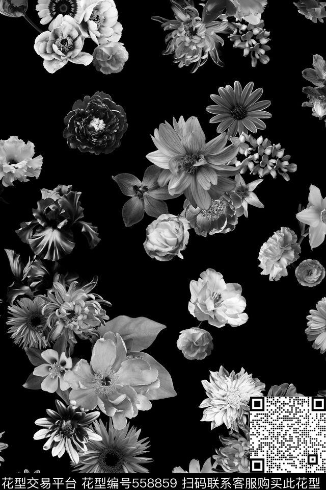 纯色底复古花卉数码印花华亿平台下载（图片编号: 558859） - 瓦栏（Walan）