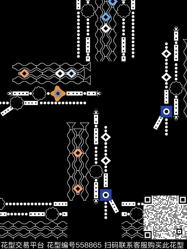 纯色底几何复古传统印花华亿平台下载（图片编号: 558865） - 瓦栏（Walan）