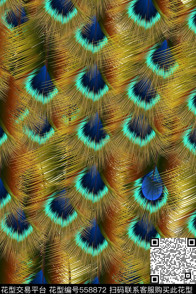 卡通孔雀羽毛数码印花华亿平台下载（图片编号: 558872） - 瓦栏（Walan）