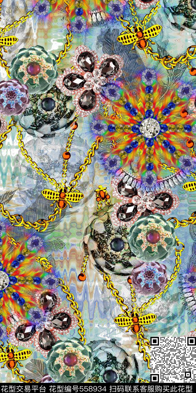 炫彩珠宝几何数码印花华亿平台下载（图片编号: 558934） - 瓦栏（Walan）