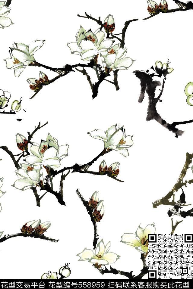 国画花卉梅花数码印花华亿平台下载（图片编号: 558959） - 瓦栏（Walan）
