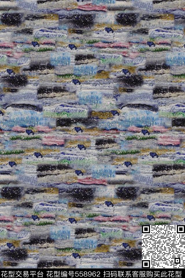 抽象肌理多彩几何复古数码印花华亿平台下载（图片编号: 558962） - 瓦栏（Walan）