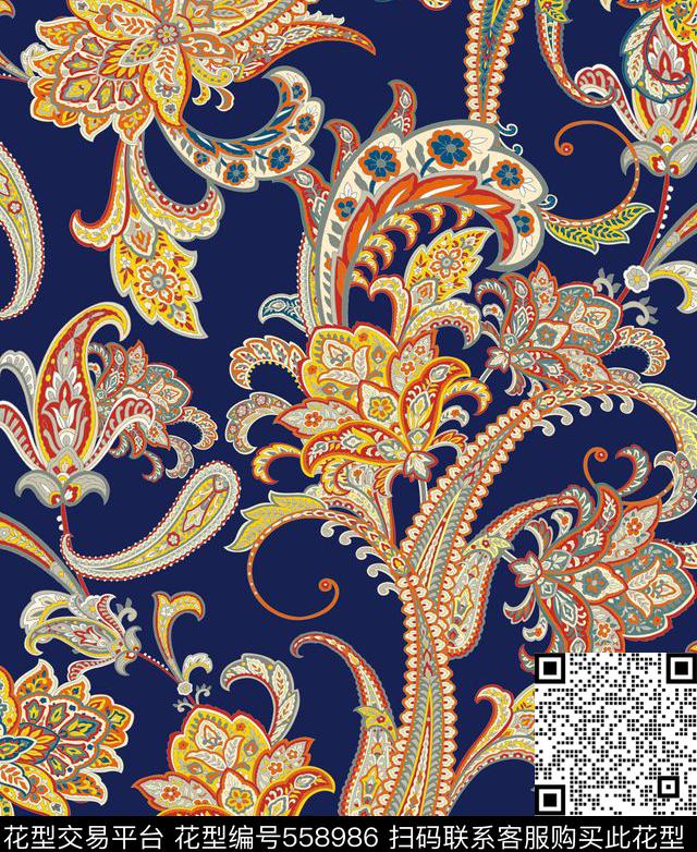 腰果火腿花佩斯利传统印花华亿平台下载（图片编号: 558986） - 瓦栏（Walan）