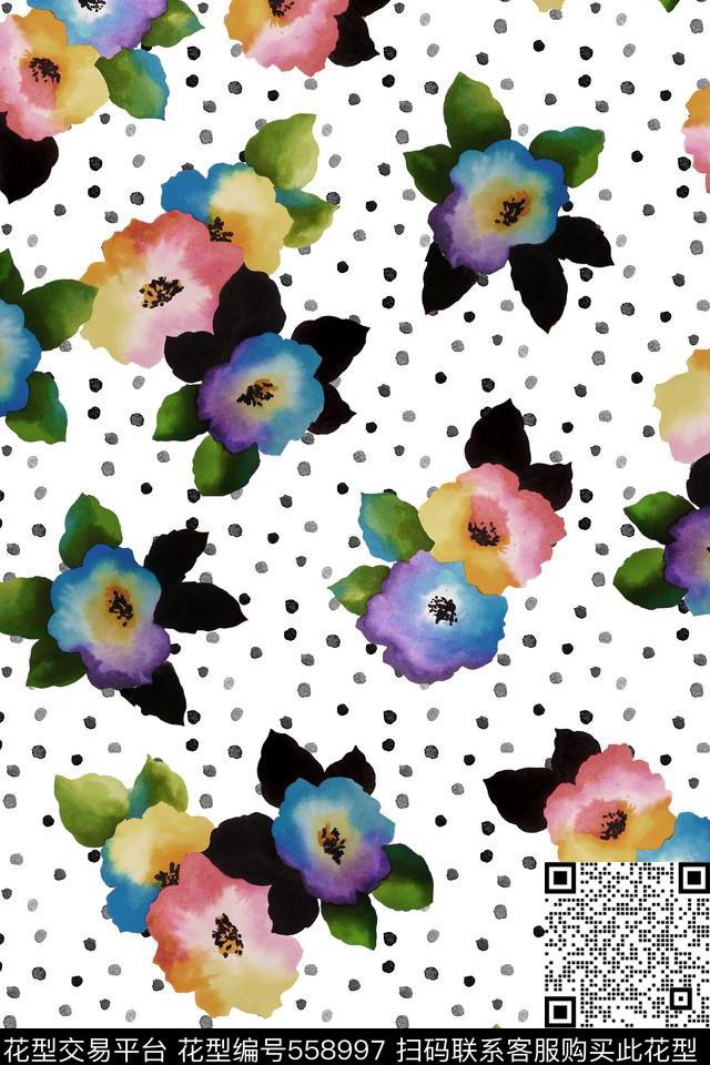 休闲圆点花卉新款数码印花华亿平台下载（图片编号: 558997） - 瓦栏（Walan）